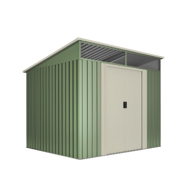 Wasabi – Abri de Jardin Extérieur 4,6 m2 Stark – Puits de lumière en Polycarbonate – Double Porte Coulissante – Toit Incliné – Vert et Be_0