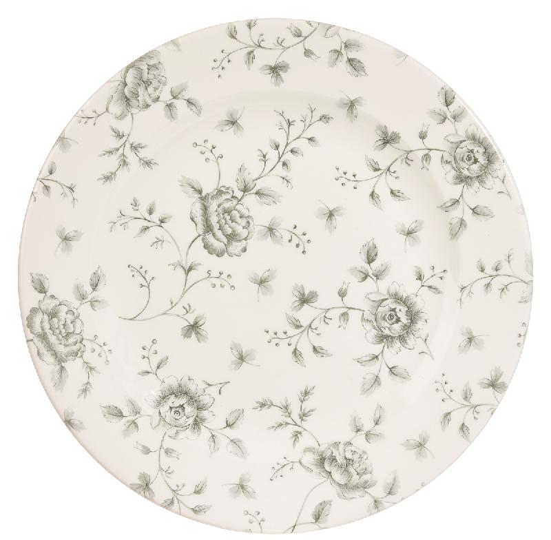 ASSIETTE PLATE ROND GRIS MOTIF  ROSE CHINTZ PORCELAINE Ø 27,6 CM VINTAGE PRINTS CHURCHILL