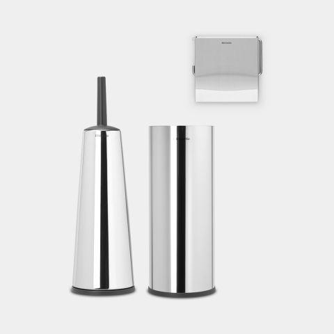 Accessoire de toilettes kit -ReNew, kit de 3 - Brilliant Steel - Brosse de Toilettes, Porte-Rouleau et Distributeur de Papier Hygiénique_0