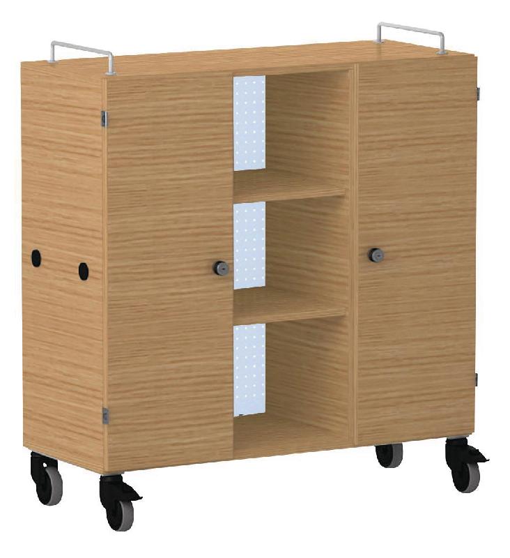 ARMOIRE BASSE SHIFT+ LANDSCAPE MÉLA. 9 CASES - 2 PORTES - CHÊNE - BLEU CLAIR - MANUTAN COLLECTIVITÉS