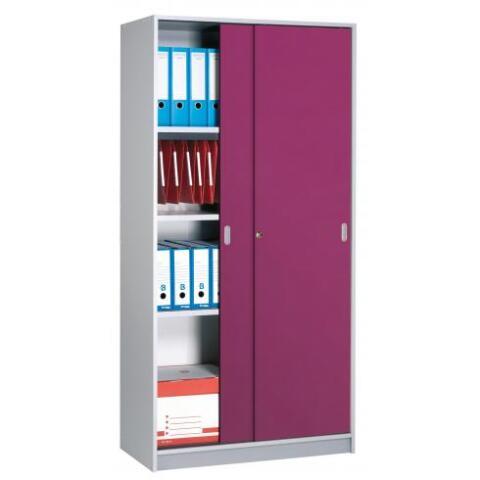 ARMOIRE HARMONIE H 180 X L 90 X P 44 CM CORPS ALUMINIUM PORTES COULISSANTES COULEUR PRUNE