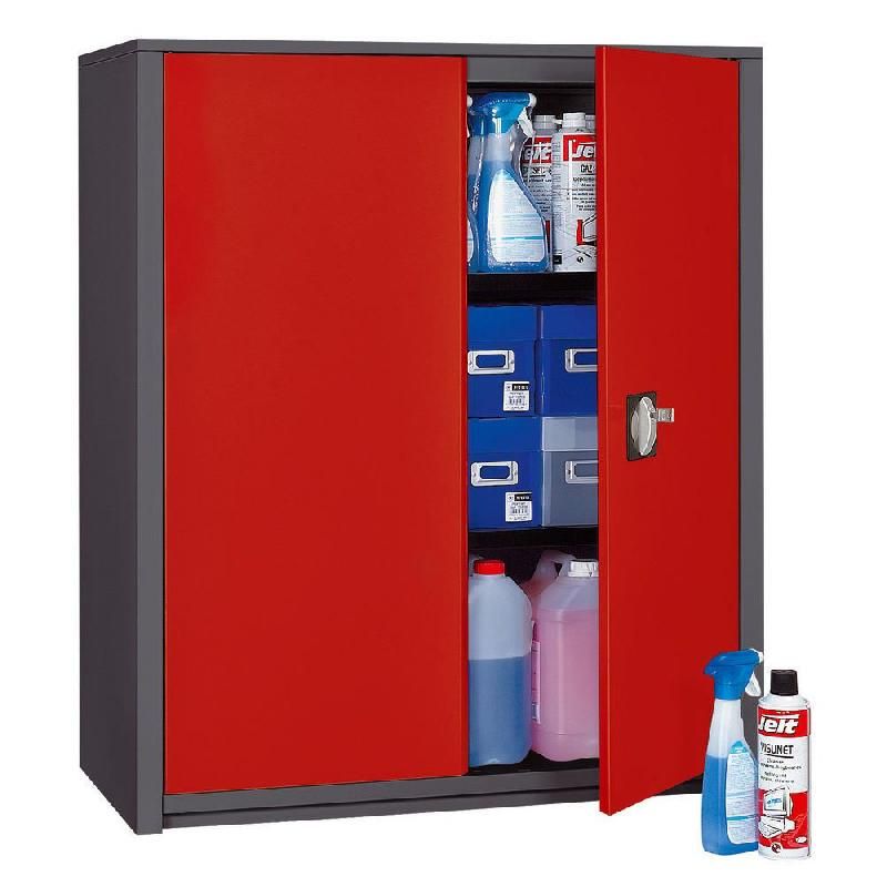 ARMOIRE MÉTAL CLASSTOUT - A PORTES BATTANTES - H. 100  X  L. 90 CM - CORPS ANTHRACITE - PORTES ROUGE