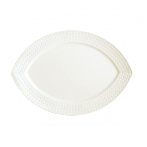 ASSIETTE PLATE OVALE 22,5 X 15CM EN PORCELAINE BLANCHE RELIEFS GÉOMÉTRIQUES MINI-CARRÉS - CHEF & SOMMELIER - SATINIQUE