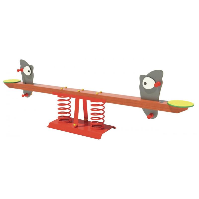 Bascule 2 Singes ou Ouistiti - Figurine et siège en polyéthylène - Poutre en bois traité autoclave - Ressort hélicoïdal en acier - Zone de sécurité : 609 x 330 cm - Conforme à la norme EN 1176_0