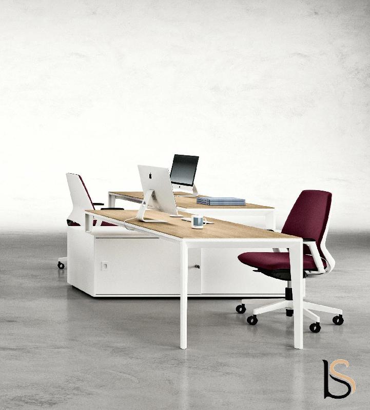 Bureau bench 2 personnes avec armoire X5 - Officity. - Blanc, Blanc, 380_0
