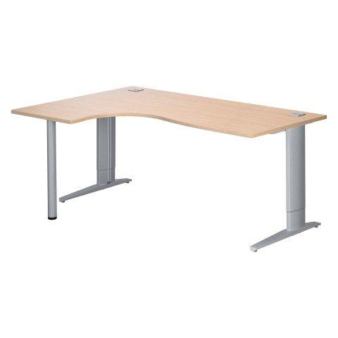 BUREAU COMPACT L 180 CM CHÊNE CLAIR RETOUR À GAUCHE RÉGLABLE EN HAUTEUR PIÈTEMENT MÉTAL PLUS EXCELLENS ALU