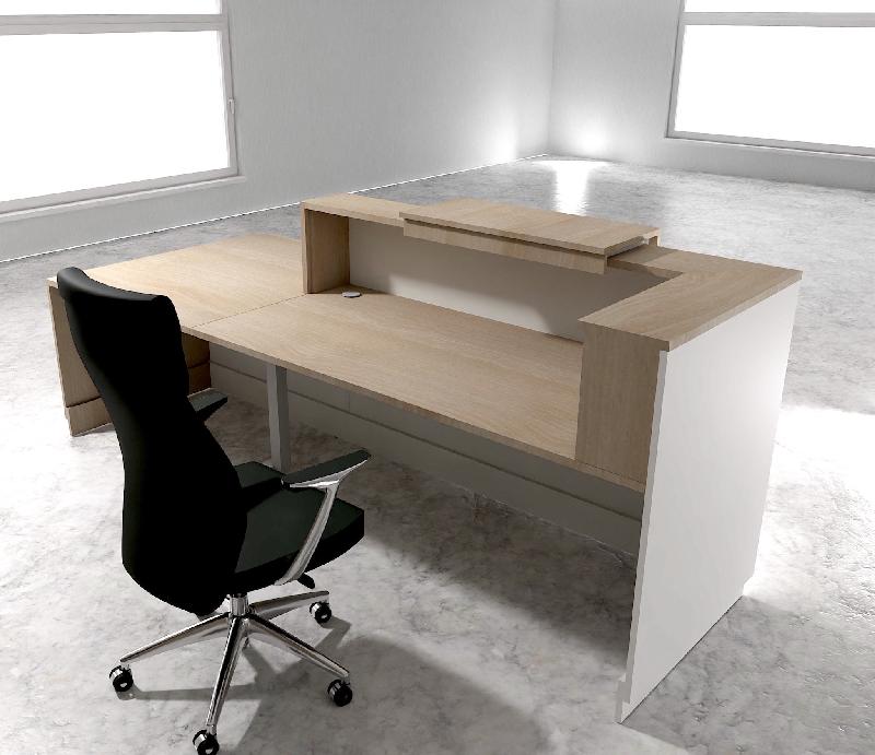 Bureau d'accueil ergonomique et Design Delta - Droite, Blanc, Oui, 282, Acacia clair_0