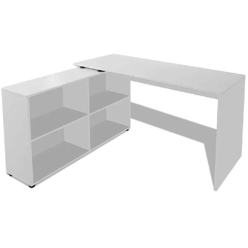 BUREAU TABLE MEUBLE TRAVAIL INFORMATIQUE D\'ANGLE 4 ÉTAGÈRES BLANC 0502058_0