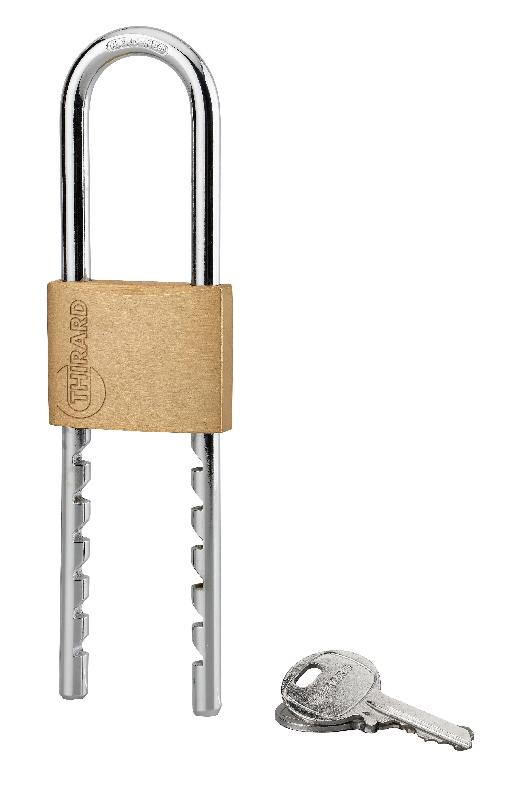 Cadenas à clé 50 mm - anse réglable en laiton poli - THIRARD_0