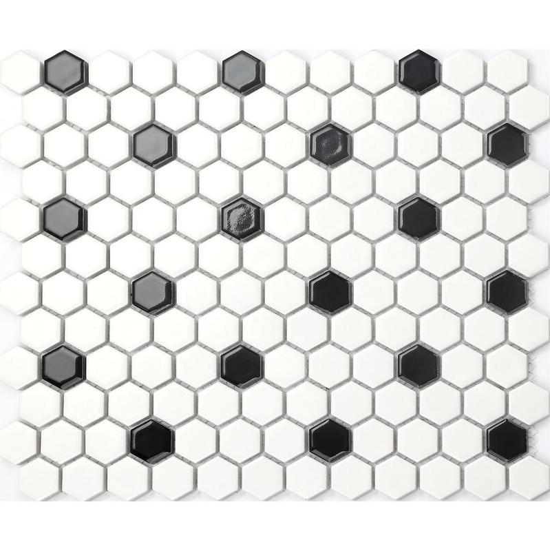 CARRELAGE MOSAÏQUE EN CÉRAMIQUE. BLANC ET NOIR FORME D'HEXAGONE. 26CM X 30CM (MT0090) - 1M2 - GTDE