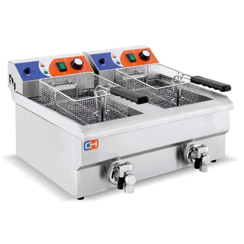 Climahosteleria Friteuse électrique 12+12 litres AVEC robinet 686x530 x385h mm PEKIN EF-162V - inox EF-162V_0