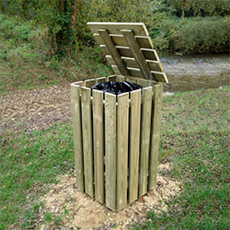 Corbeille publique en pin traité autoclave classe IV - arceau amovible - modèle SOLEIL - 100L_0