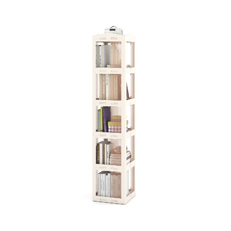 COSTWAY Étagère pivotante 360°, 36,5x36x174 cm, antidérapant, panneaux transparents, bureau blanc - blanc multi-matériau ON33210IT_0