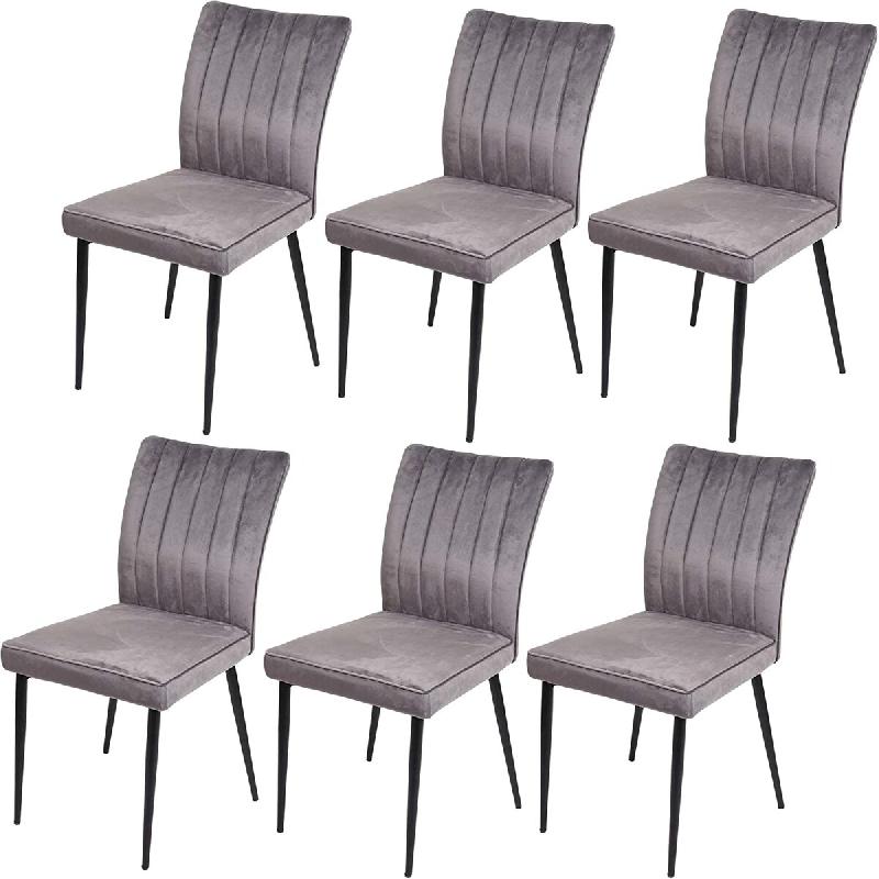 Décoshop26 - Ensemble de 6 chaises de salle à manger en velours gris foncé pieds en métal CDS04676 - gris métal 3000459069600_0