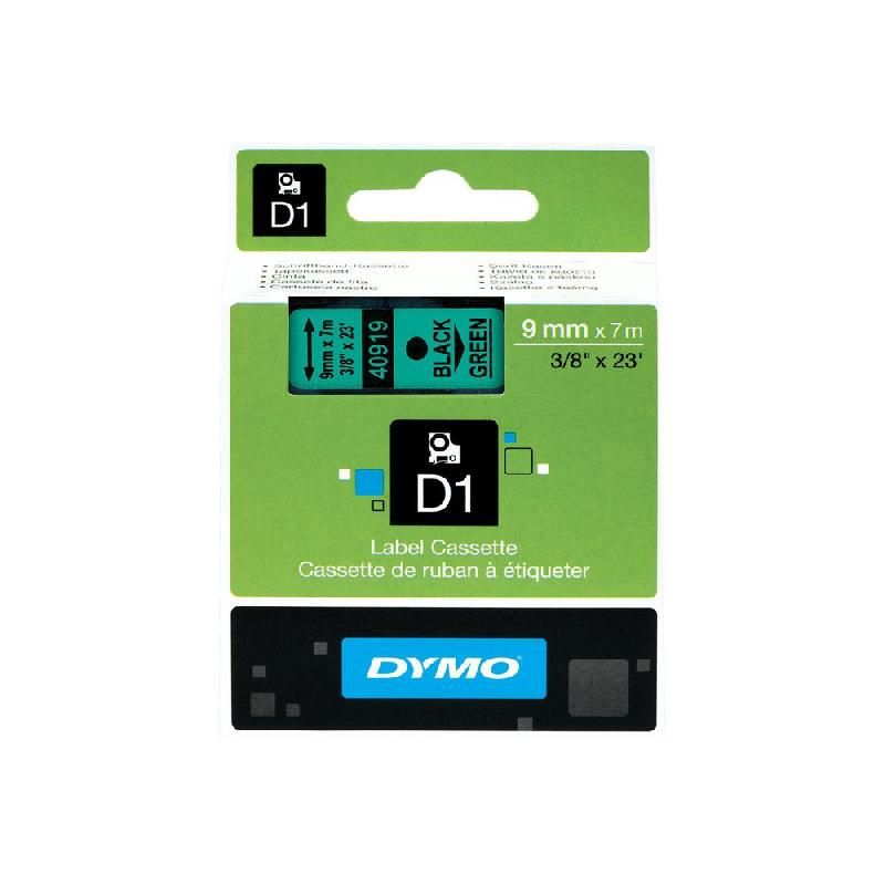 DYMO RUBAN TITREUSE DYMO D1 - ÉCRITURE NOIR / FOND VERT - 9 MM X 7 M - MODÈLE S0720740