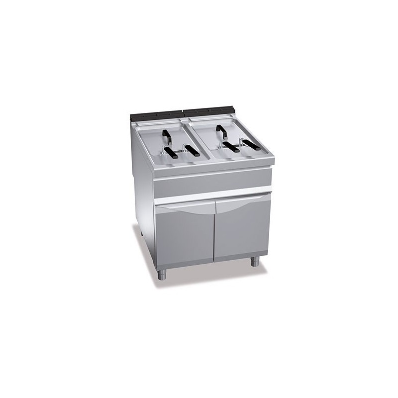 Friteuse à gaz 2 x 22 L - Prof.900 sur coffre avec thermostat et meuble de base fermé_0