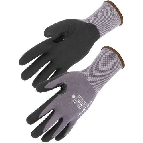GANTS DE MANUTENTION DE PROTECTION NITRILE MOUSSE SANS PICOTS T6 - SINGER SAFETY