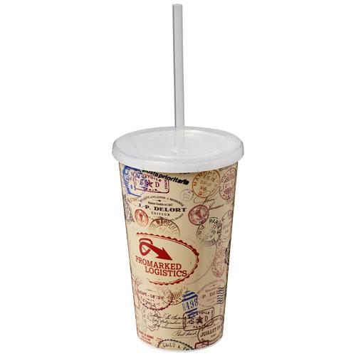 Gobelet publicitaire à double paroi Brite-Americano® 350 ml - isotherme avec paille en silicone_0