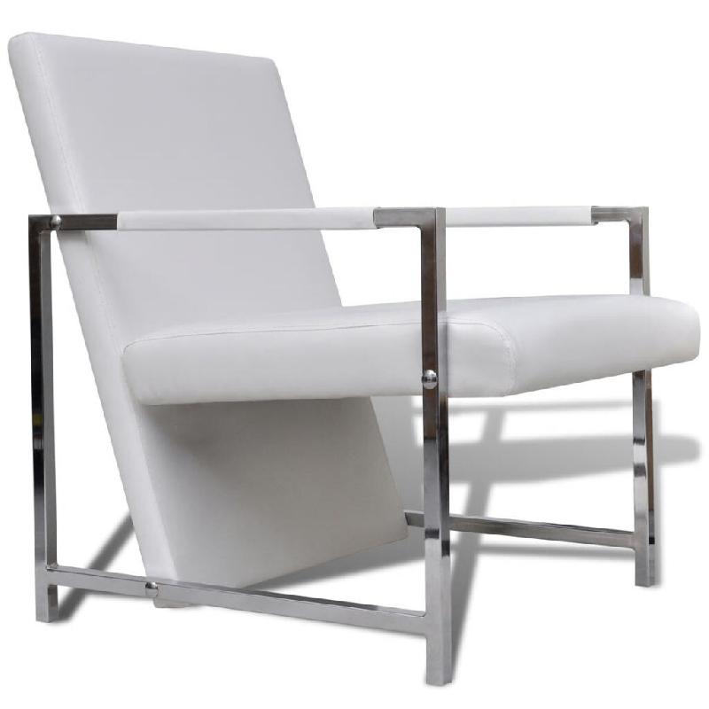 Helloshop26 - Fauteuil chaise siège lounge design club sofa salon avec pieds chromés synthétique blanc 1102047/3 - blanc Bois massif 3000140282721_0