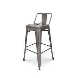 Kosmi Tabouret de bar en métal brut avec dossier aspect galvanisé - Hauteur 66 cm - 3760301691273_0