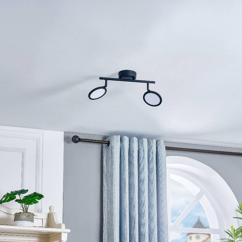 LINDBY SPOT LED MANEL, NOIR, FER, 35 CM DE LONG, À 2 LAMPES.