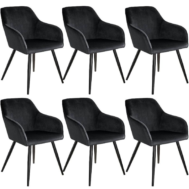 Lot de 6 chaises design élégant - Velours noir - Pieds noirs - Salle à manger, salon ou cuisine - Référence 08_0000021_0