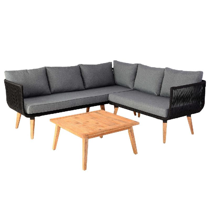 Mendler Garniture de jardin HWC-L30, ensemble de salon Lounge-Set Canapé, bois d'acacia certifié MVG ~ Coussin gris foncé - gris Bois massif 99120+_0