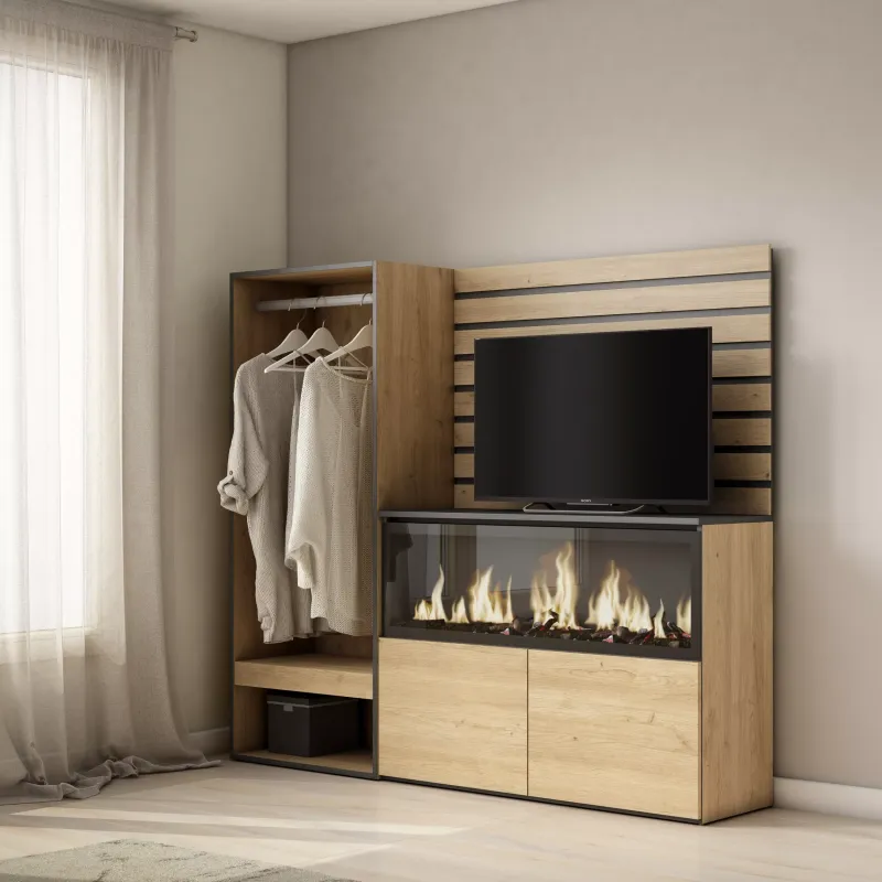 SKRAUT HOME - BUFFET, BAHUT, MEUBLE DE RANGEMENT, 167X35X145CM, CHAMBRE à COUCHER, PIèCE, CHEMINéE éLECTRIQUE XXL, VESTIAIRE OUVERT, CHêNE