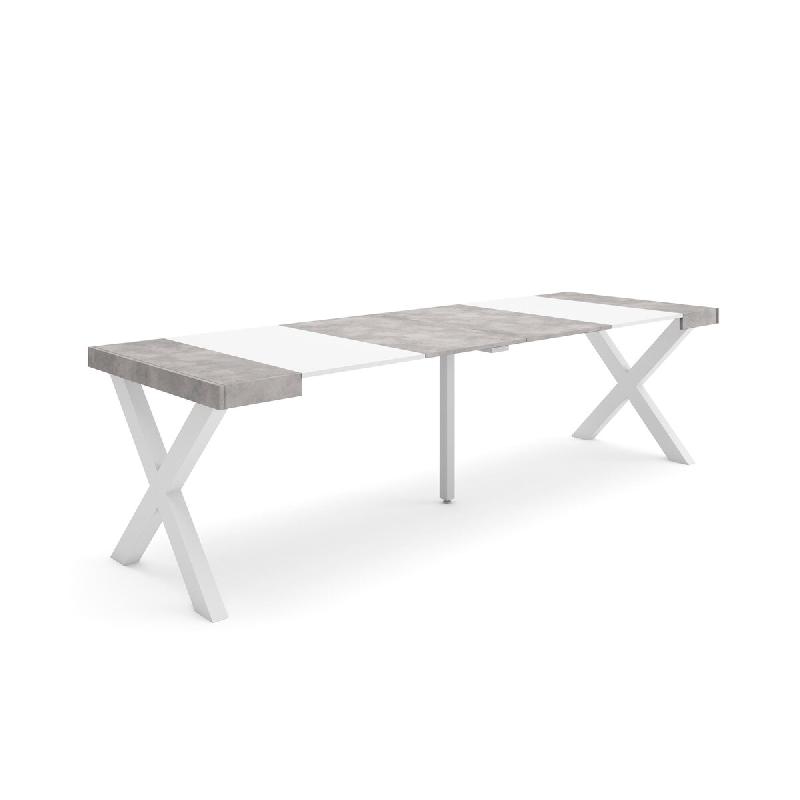 SKRAUT HOME Table console extensible, 260, Pour 12 personnes, Pieds bois massif, Blanc et ciment - blanc Bois manufacturé 381_21_0