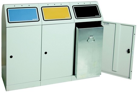 Station de tri sélectif - 3 poubelles zinguées 3x70L - Non-feu et auto-extinguible_0