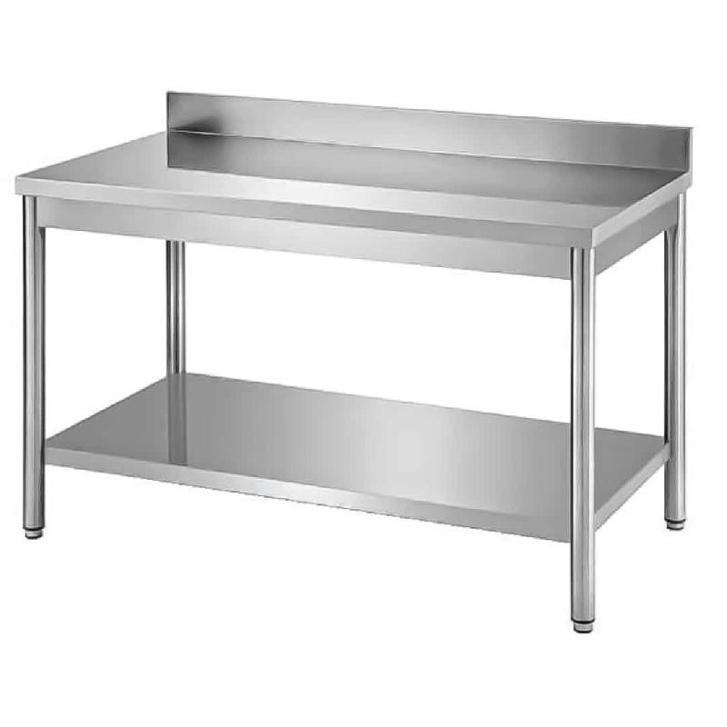 Table démontable bords droits pieds ronds inox AISI 304 adossée+étagère P 700 mm (Longueur, mm: 700 - Réf DRTAE77-1)_0