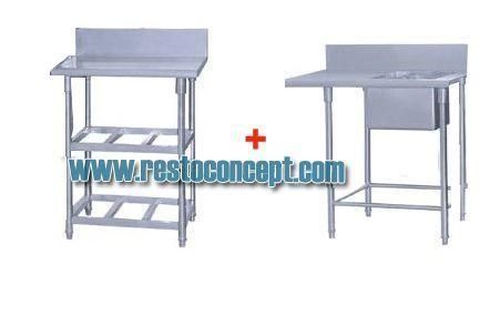 TABLE INOX POUR LAVE VAISSELLE À CAPOT ENSEMBLE TABLE ET PLONGE INOX (XW-200S)