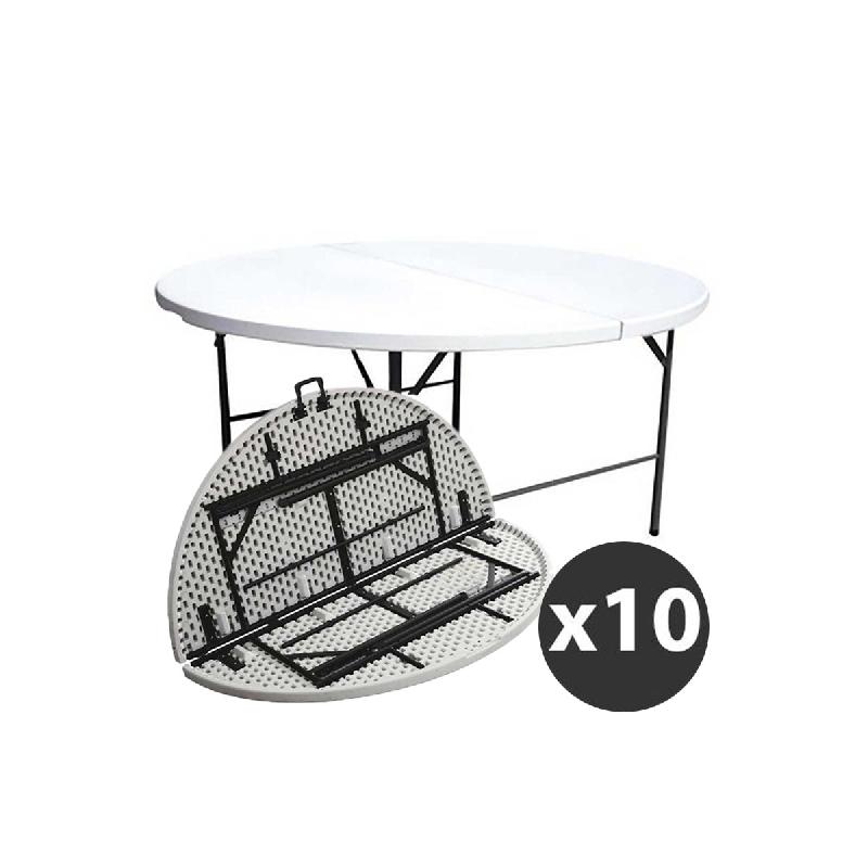 Tables rondes pliantes 180 cm - Lot de 10 - Structure acier époxy et plateau PEHD - Usage professionnel intérieur/extérieur_0