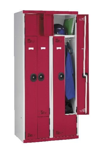 VESTIAIRE PORTES EN L SUR SOCLE À CLÉ - 2 COLONNES 800 MM - ROUGE - MANUTAN COLLECTIVITÉS