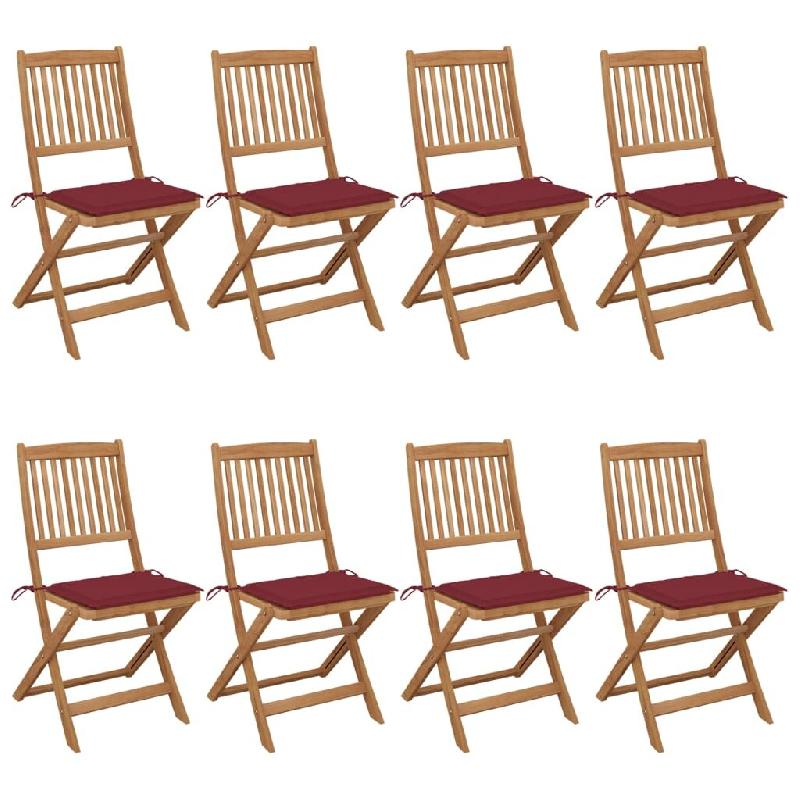 VidaXL Chaises Pliables De Jardin Lot De 8 Avec Coussins Bois D Acacia - rouge 3075030_0
