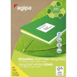 AGIPA BOITE DE 1600 ÉTIQUETTES BLANCHES 100% RECYCLÉES 105X35MM - LASER COPIEUR ET JET D'ENCRE 101189
