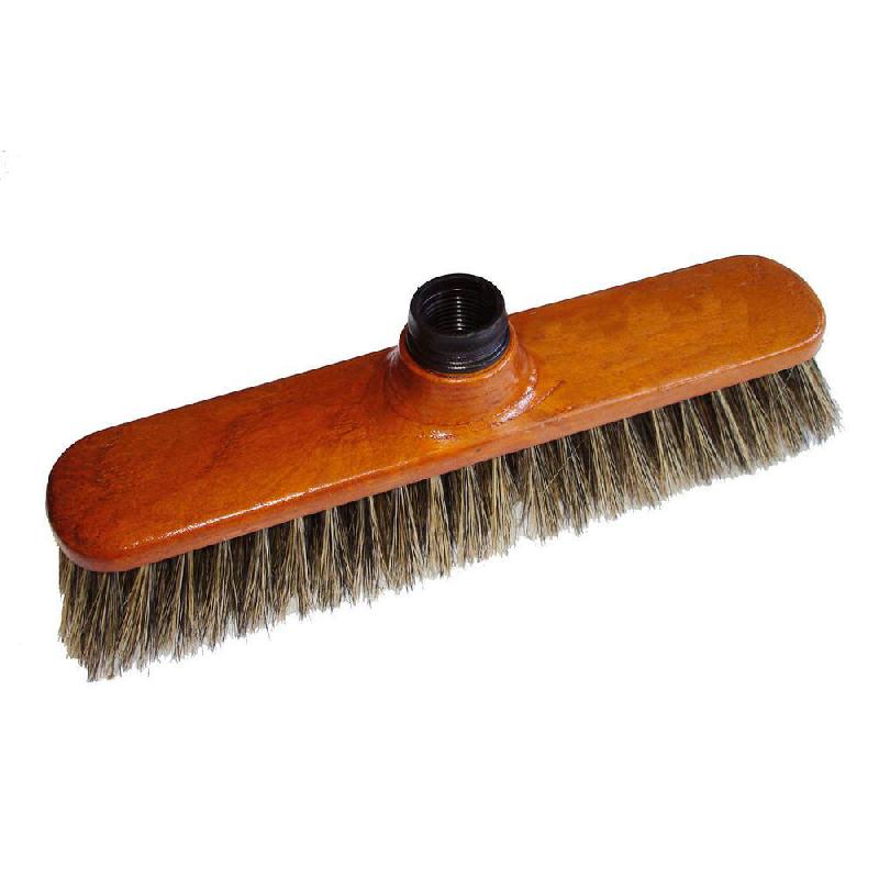 BALAI DROIT EN SOIE GRISE AVEC MANCHE BOIS VERNI - 28 CM