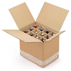 CAISSE CARTON D'EXPÉDITION POUR BOUTEILLES AVEC CROISILLONS RENFORCÉS À MONTAGE MANUEL 12 BOUTEILLES