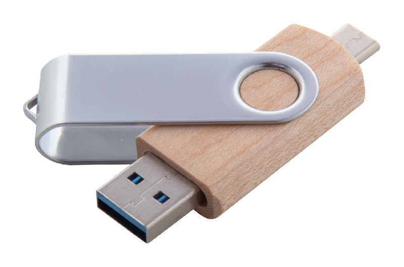 Clé USB OTG Twist - Bambou et métal - 16/32 Go - Connexions USB et USB-C - Avec boîte en papier kraft_0