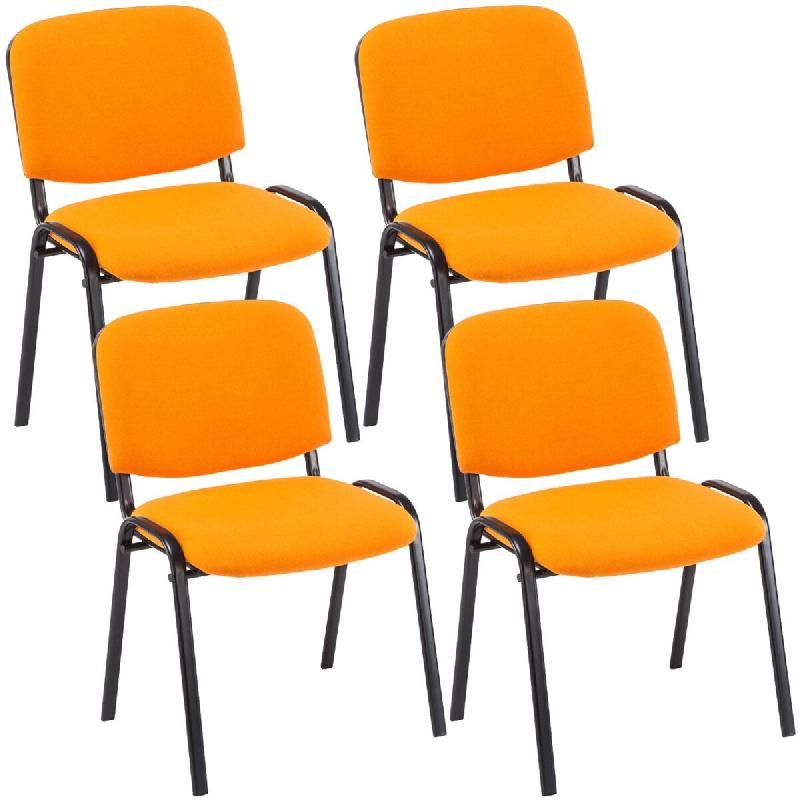 Décoshop26 - Lot de 4 chaises visiteur empilable zone d'attente en tissu orange piètement à 4 pieds en métal noir 10_0003194 - 3000251449143_0