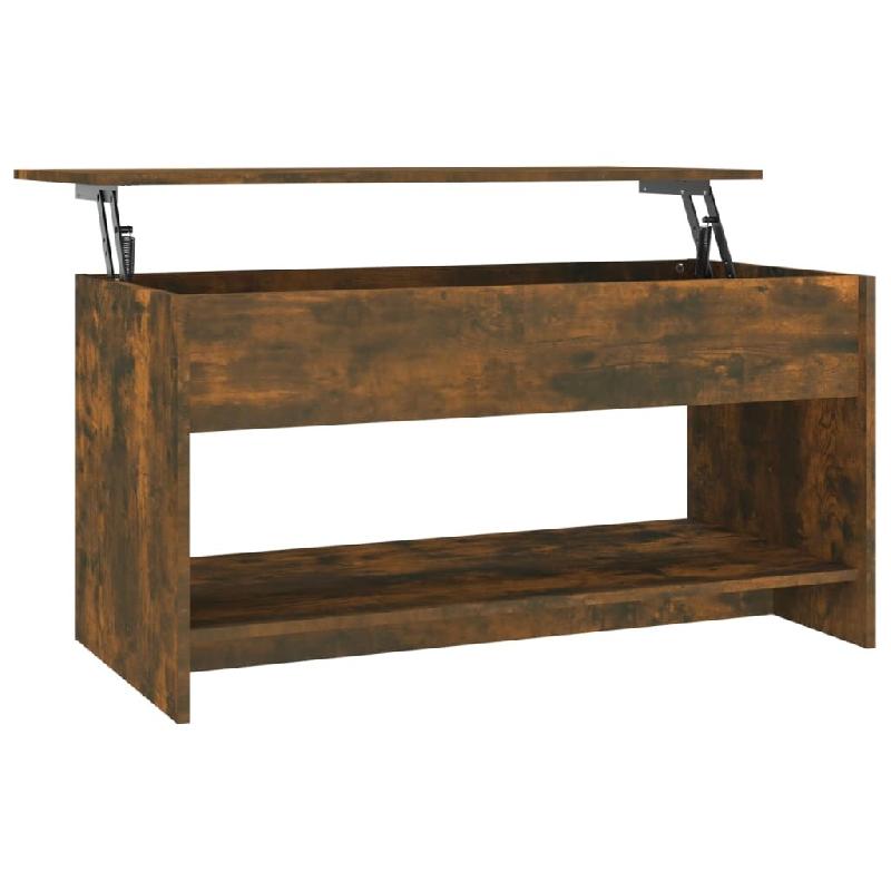 Décoshop26 - Table basse rectangulaire relevable avec rangement 102 x 50 x 52,5 cm finition chêne fumé marron et métal DEC038376 - marron métal 3_0