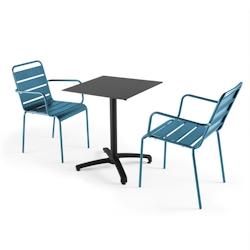 Oviala Business Ensemble table de jardin stratifié gris et 2 fauteuils bleu pacific - Oviala - bleu métal 108238_0
