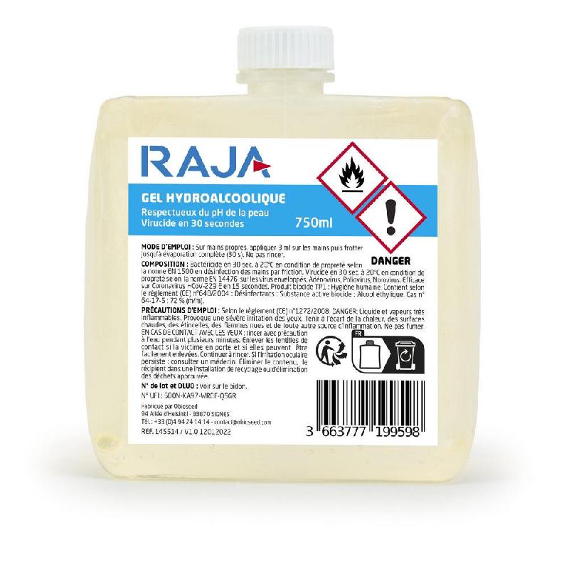 GEL HYDROALCOOLIQUE RAJA - CARTOUCHE 750 ML