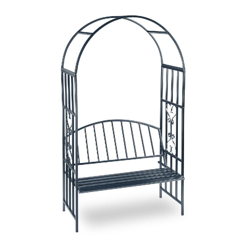 Helloshop26 - Arche de jardin avec banc deux places pratique décoratif 205 x 115 x 50 cm en fer gris 13_0003439 - gris 3000241555250_0