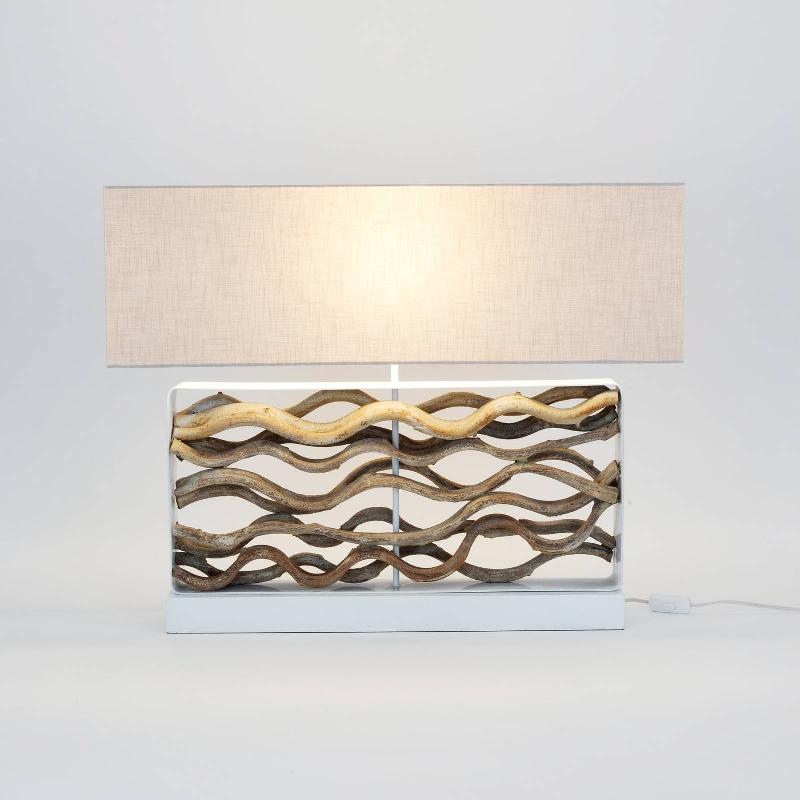 HOLLÄNDER LAMPE À POSER TREMITI, COULEUR BOIS/BEIGE, HAUTEUR 67 CM, BOIS