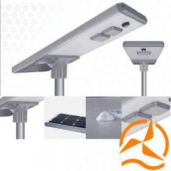 Lampadaire urbain LED - Design soigné argenté - Puissance de 1450 à 7800 Lumens - Solaire avec panneau intégré et capteurs_0