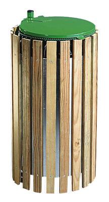 COLLECTEUR CARÉNÉ BOIS 100 L SUR POTELET + COUVERCLE - MANUTAN COLLECTIVITÉS