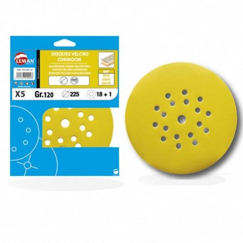 LOT 5 DISQUES VELCRO/PAPIER POUR PONCEUSE 225 MM-19 TROUS-GRAIN 60 LEMAN