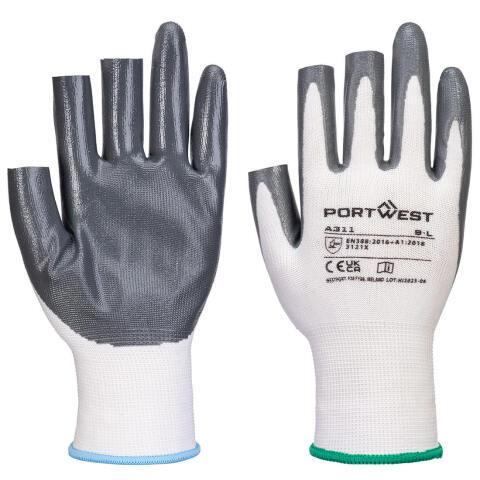LOT DE 2 - PORTWEST A311 GANT GRIP 13 EN NITRILE - BLANC/GRIS - TAILLE XS - LOT DE 12 PAIRES