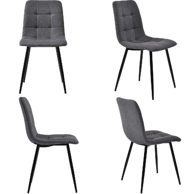 Merax Chaise de salle à manger (4 pièces), gris foncé, lot de 4 chaises rembourrées, chaise design avec dossier, assise en lin, structure en méta_0
